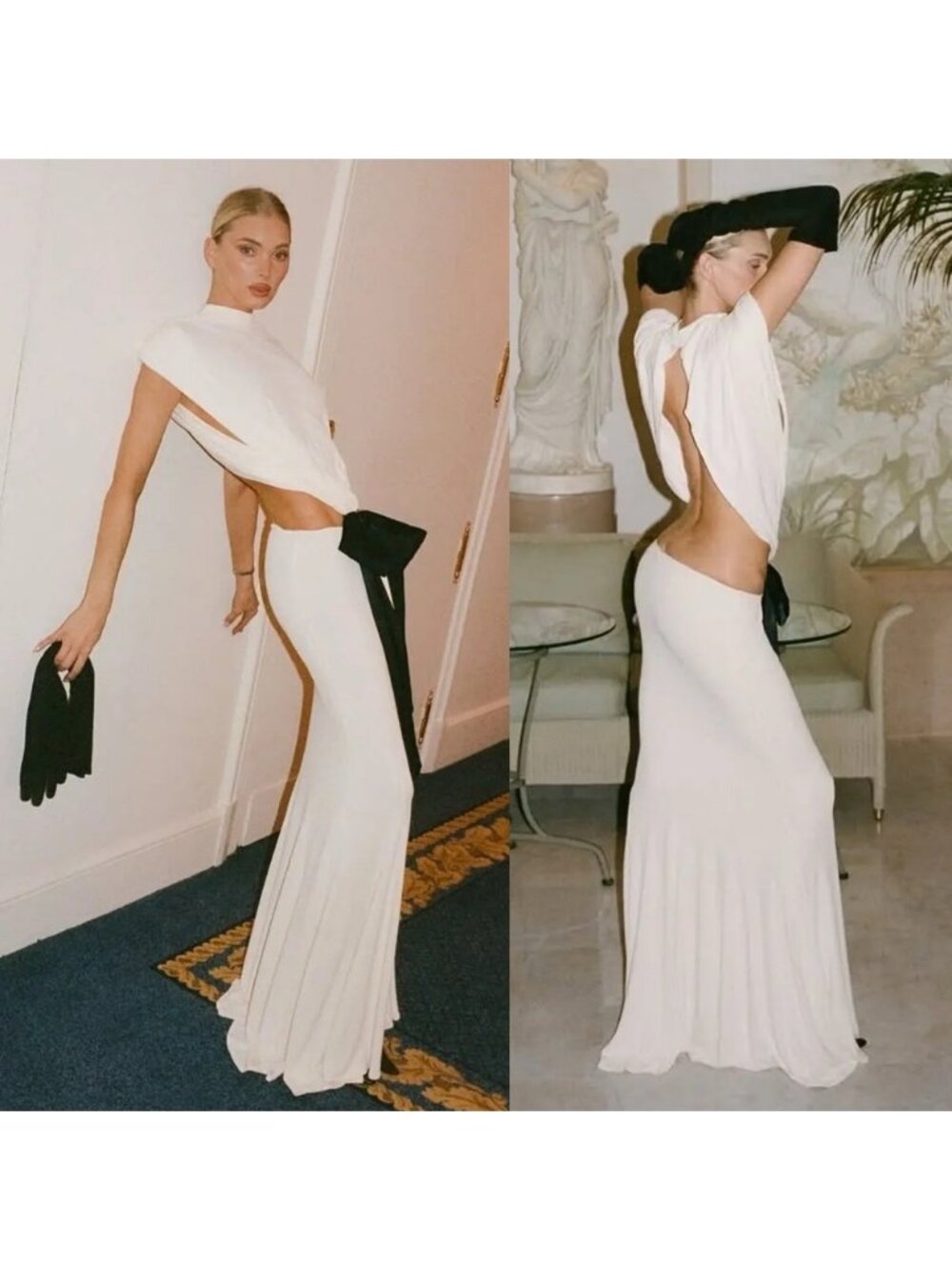 HELSA Constantina Jersey Maxi Dress Cream Black NEW with tags